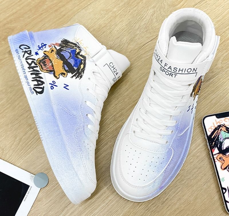 画像3: Men's black donald duck print High Cut  leather  lace-up sneakers   男女兼用ユニセックスブラックドナルドダックハイカットレザーレースアップ スニーカー (3)