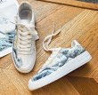 画像3:  Men's Ukiyo-e Print leather sneaker shoes 　ユニセックス男女兼用富嶽三十六景浮世絵プリントレースアップ レザースニーカー カジュアル シューズ (3)