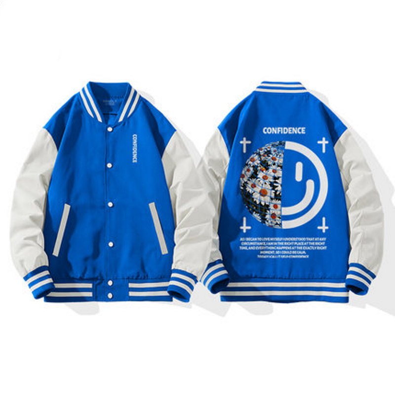 画像4: devil smiley×daisy flower  baseball uniform jacket BASEBALL JACKET  blouson  ユニセックス 男女兼用デビルスマイル×デイジーフラワープリントジャケットスタジアムジャンパー スタジャン MA-1 ボンバー ジャケット ブルゾン (4)