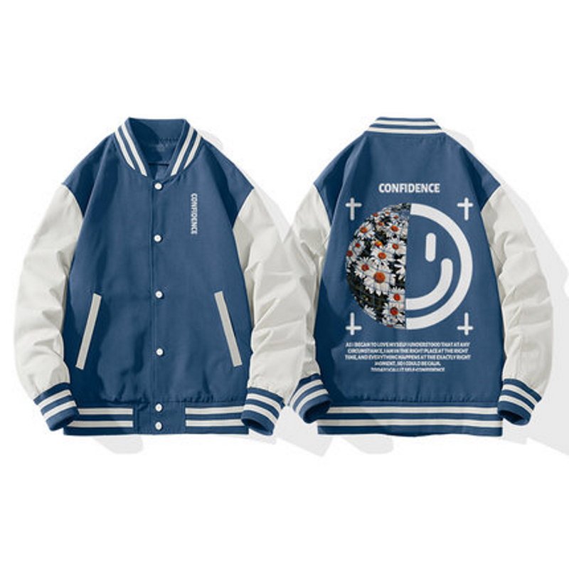 画像3: devil smiley×daisy flower  baseball uniform jacket BASEBALL JACKET  blouson  ユニセックス 男女兼用デビルスマイル×デイジーフラワープリントジャケットスタジアムジャンパー スタジャン MA-1 ボンバー ジャケット ブルゾン (3)