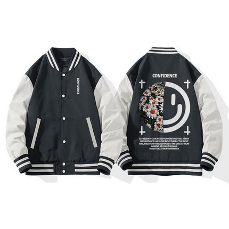 画像7: devil smiley×daisy flower  baseball uniform jacket BASEBALL JACKET  blouson  ユニセックス 男女兼用デビルスマイル×デイジーフラワープリントジャケットスタジアムジャンパー スタジャン MA-1 ボンバー ジャケット ブルゾン (7)