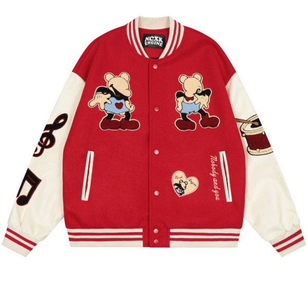 画像1: vintage mickey mouse embroidered letter stitching baseball uniform jacket BASEBALL JACKET  blouson  ユニセックス 男女兼用刺繍ヴィンテージミッキーマウス ミッキージャケットスタジアムジャンパー スタジャン MA-1 ボンバー ジャケット ブルゾン (1)