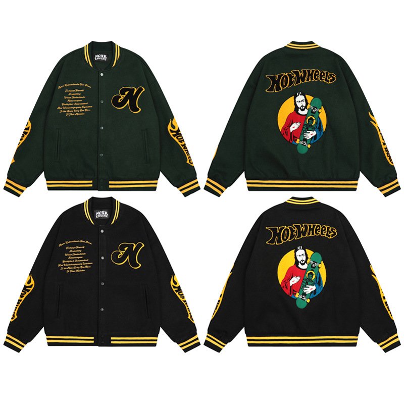 画像5: jesus & skateboard &Letter embroidered letter stitching baseball uniform jacket BASEBALL JACKET  blouson  ユニセックス 男女兼用ジーザス＆スケートボード刺繍ジャケットスタジアムジャンパー スタジャン MA-1 ボンバー ジャケット ブルゾン (5)