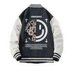 画像1: devil smiley×daisy flower  baseball uniform jacket BASEBALL JACKET  blouson  ユニセックス 男女兼用デビルスマイル×デイジーフラワープリントジャケットスタジアムジャンパー スタジャン MA-1 ボンバー ジャケット ブルゾン (1)