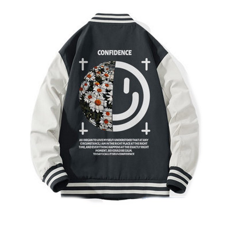 画像1: devil smiley×daisy flower  baseball uniform jacket BASEBALL JACKET  blouson  ユニセックス 男女兼用デビルスマイル×デイジーフラワープリントジャケットスタジアムジャンパー スタジャン MA-1 ボンバー ジャケット ブルゾン (1)