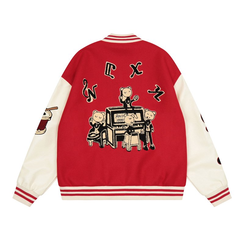 画像3: vintage mickey mouse embroidered letter stitching baseball uniform jacket BASEBALL JACKET  blouson  ユニセックス 男女兼用刺繍ヴィンテージミッキーマウス ミッキージャケットスタジアムジャンパー スタジャン MA-1 ボンバー ジャケット ブルゾン (3)