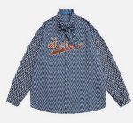 画像1: Bugs Bunny Fellow Embroidery Bow ribbon blouse lone sleeve shirt  男女兼用バックスバニー仲間刺繍ボー リボンブラウスシャツ ブラウス (1)