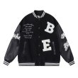 画像2: towel embroidered letter stitching baseball uniform jacket BASEBALL JACKET  blouson  ユニセックス 男女兼用レターステッチ刺繍ジャケットスタジアムジャンパー スタジャン MA-1 ボンバー ジャケット ブルゾン (2)