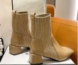 画像5: Woman's knitted elastic Chelsea ankle boots short tube wool mouth square head heel Boots　スクエアヘッドエラスティックニットブーツ (5)