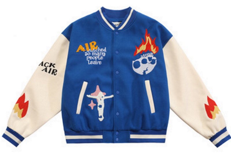 画像2: BLACKAIR skull candle embroidery baseball uniform jacket BASEBALL JACKET  blouson  ユニセックス 男女兼用BLACKAIR スカルキャンドル刺繍刺繍ジャケットスタジアムジャンパー スタジャン MA-1 ボンバー ジャケット ブルゾン (2)