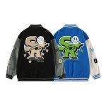 画像1: The Secret of Bear's Paw Advanced Fun Smiley Letter baseball uniform jacket BASEBALL JACKET  blouson  ユニセックス 男女兼用スマイリー＆レター刺繍ジャケットスタジアムジャンパー スタジャン MA-1 ボンバー ジャケット ブルゾン (1)