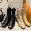 画像8: Woman's knitted elastic Chelsea ankle boots short tube wool mouth square head heel Boots　スクエアヘッドエラスティックニットブーツ (8)