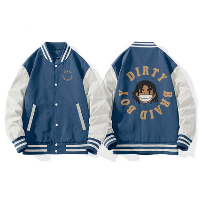 画像3: Klein blue cardigan hip hop boy print baseball uniform jacket BASEBALL JACKET  blouson  ユニセックス 男女兼用ヒップホップボーイプリントジャケットスタジアムジャンパー スタジャン MA-1 ボンバー ジャケット ブルゾン (3)