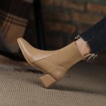 画像3: Woman's knitted elastic Chelsea ankle boots short tube wool mouth square head heel Boots　スクエアヘッドエラスティックニットブーツ (3)