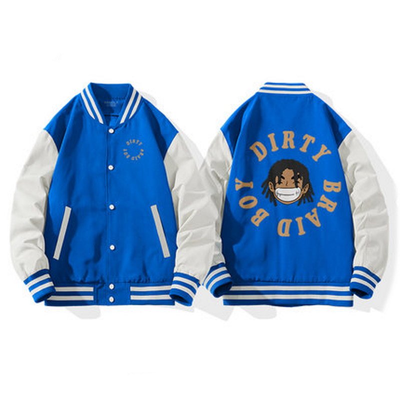 画像6: Klein blue cardigan hip hop boy print baseball uniform jacket BASEBALL JACKET  blouson  ユニセックス 男女兼用ヒップホップボーイプリントジャケットスタジアムジャンパー スタジャン MA-1 ボンバー ジャケット ブルゾン (6)