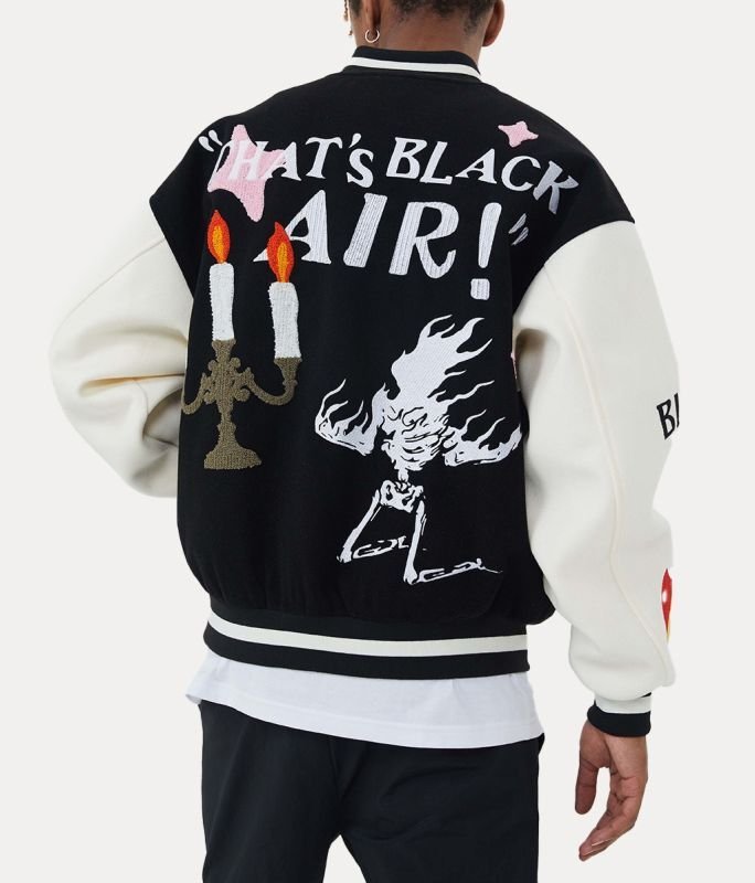 画像4: BLACKAIR skull candle embroidery baseball uniform jacket BASEBALL JACKET  blouson  ユニセックス 男女兼用BLACKAIR スカルキャンドル刺繍刺繍ジャケットスタジアムジャンパー スタジャン MA-1 ボンバー ジャケット ブルゾン (4)