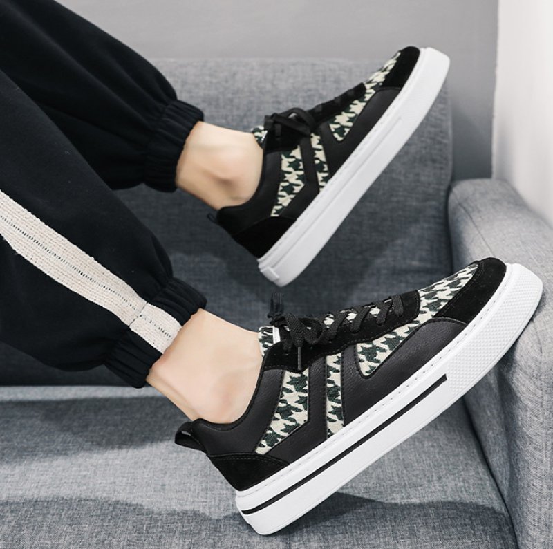 画像8:  Men's Houndstooth lace-up sneakers  shoes 　ユニセックス男女兼用ハウンドトゥースレースアップスニーカー カジュアル シューズ (8)