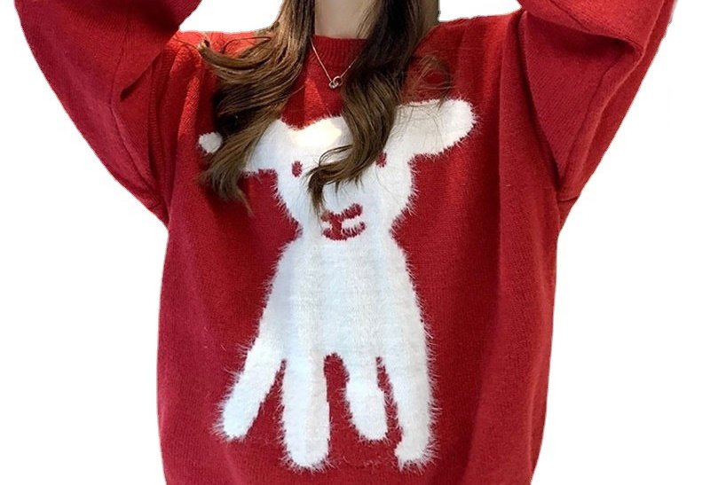 画像7: fluffy lamb braid sweater Knit  　モコモコ子羊編み込み丸首ラウンドネックセーター (7)