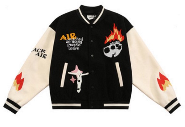 画像1: BLACKAIR skull candle embroidery baseball uniform jacket BASEBALL JACKET  blouson  ユニセックス 男女兼用BLACKAIR スカルキャンドル刺繍刺繍ジャケットスタジアムジャンパー スタジャン MA-1 ボンバー ジャケット ブルゾン (1)