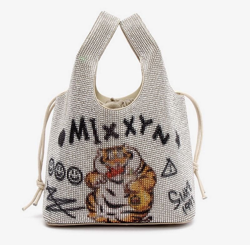 画像3: Smile & Graffiti Bear Rhinestone Bucket Bag  スマイル&グラフィティーベアラインストーンバケットトートバッグショルダーバッグ  (3)
