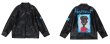 画像3: Graffiti Print PU Leather Lapel Jacket 　ユニセックス 男女兼用グラフィティ プリント レザー ラペルジップアップジャケット ブルゾン (3)