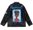 画像1: Graffiti Print PU Leather Lapel Jacket 　ユニセックス 男女兼用グラフィティ プリント レザー ラペルジップアップジャケット ブルゾン (1)