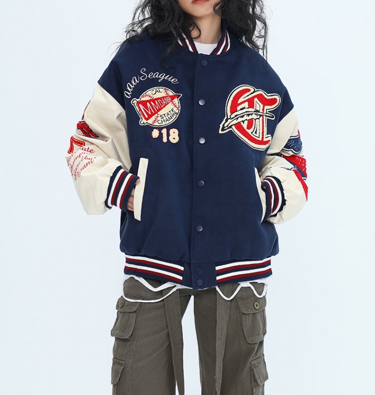 画像5: Little Red Riding embroidery baseball uniform jacket BASEBALL JACKET  blouson  ユニセックス 男女兼用レッド刺繍ジャケットスタジアムジャンパー スタジャン MA-1 ボンバー ジャケット ブルゾン (5)