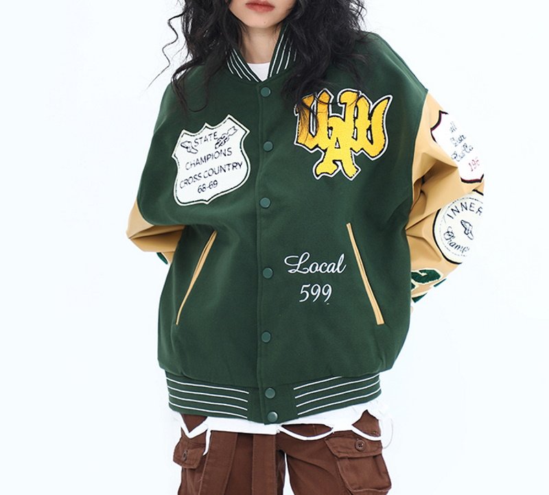 画像12: letter emblem embroidery baseball uniform jacket BASEBALL JACKET  blouson  ユニセックス 男女兼用レターエンブレム刺繍ジャケットスタジアムジャンパー スタジャン MA-1 ボンバー ジャケット ブルゾン (12)