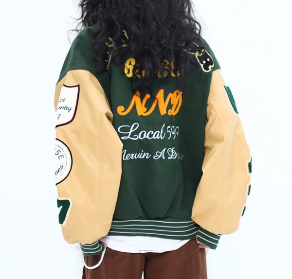 画像1: letter emblem embroidery baseball uniform jacket BASEBALL JACKET  blouson  ユニセックス 男女兼用レターエンブレム刺繍ジャケットスタジアムジャンパー スタジャン MA-1 ボンバー ジャケット ブルゾン (1)