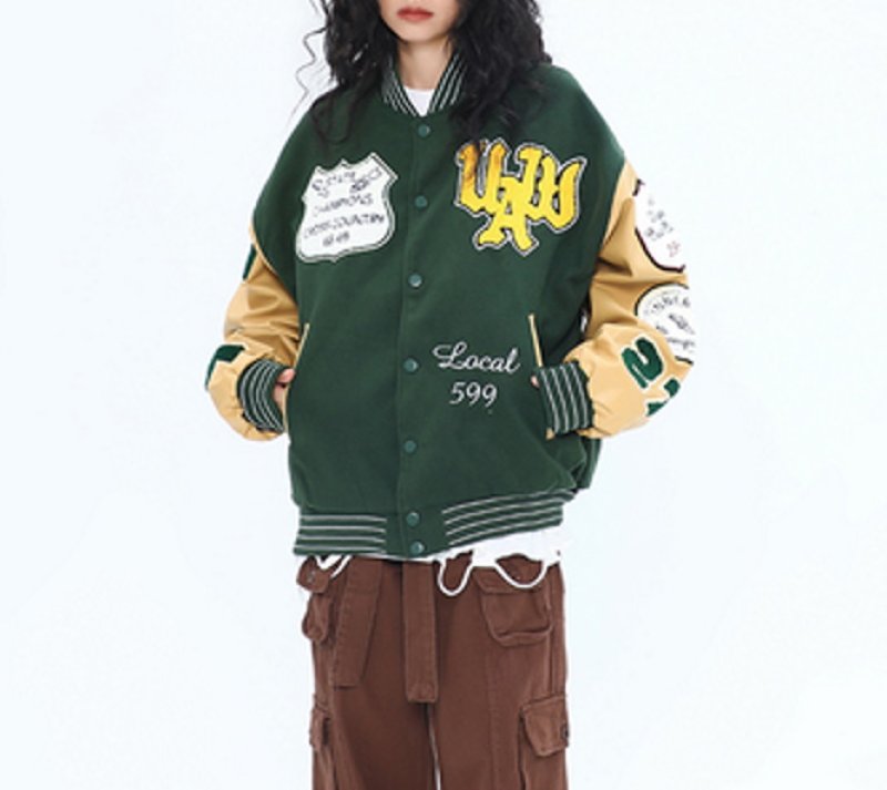 画像8: letter emblem embroidery baseball uniform jacket BASEBALL JACKET  blouson  ユニセックス 男女兼用レターエンブレム刺繍ジャケットスタジアムジャンパー スタジャン MA-1 ボンバー ジャケット ブルゾン (8)