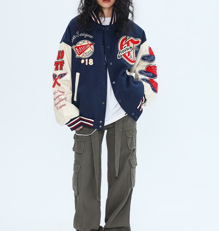 画像11: Little Red Riding embroidery baseball uniform jacket BASEBALL JACKET  blouson  ユニセックス 男女兼用レッド刺繍ジャケットスタジアムジャンパー スタジャン MA-1 ボンバー ジャケット ブルゾン (11)