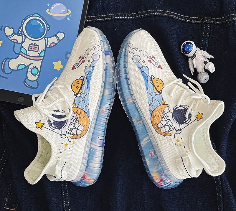 画像5:  Men's pop paint astronaut race-up sneakers  shoes  ユニセックス男女兼用ポップ宇宙飛行士プリントレースアップスニーカー カジュアル シューズ (5)