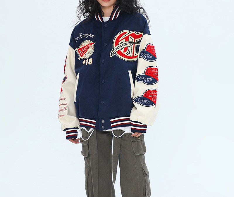 画像10: Little Red Riding embroidery baseball uniform jacket BASEBALL JACKET  blouson  ユニセックス 男女兼用レッド刺繍ジャケットスタジアムジャンパー スタジャン MA-1 ボンバー ジャケット ブルゾン (10)