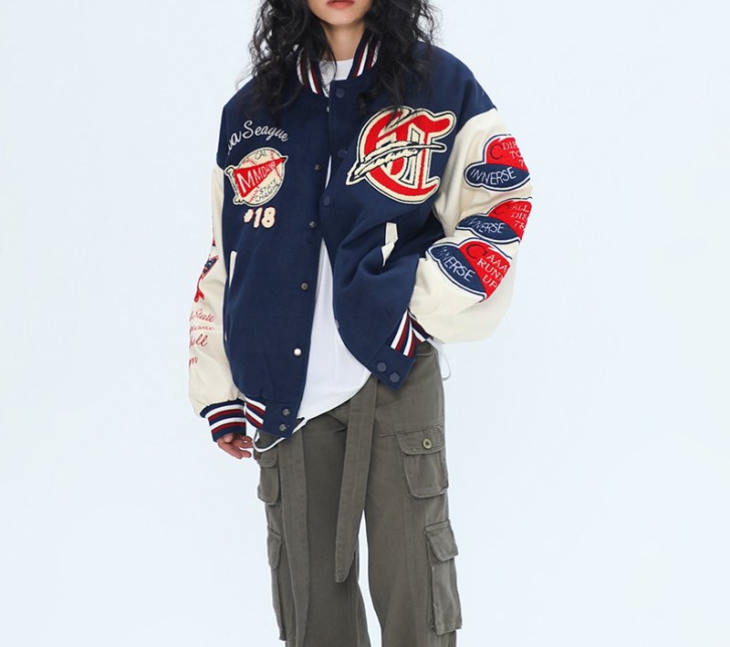 画像16: Little Red Riding embroidery baseball uniform jacket BASEBALL JACKET  blouson  ユニセックス 男女兼用レッド刺繍ジャケットスタジアムジャンパー スタジャン MA-1 ボンバー ジャケット ブルゾン (16)