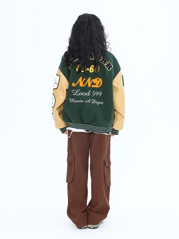 画像13: letter emblem embroidery baseball uniform jacket BASEBALL JACKET  blouson  ユニセックス 男女兼用レターエンブレム刺繍ジャケットスタジアムジャンパー スタジャン MA-1 ボンバー ジャケット ブルゾン (13)