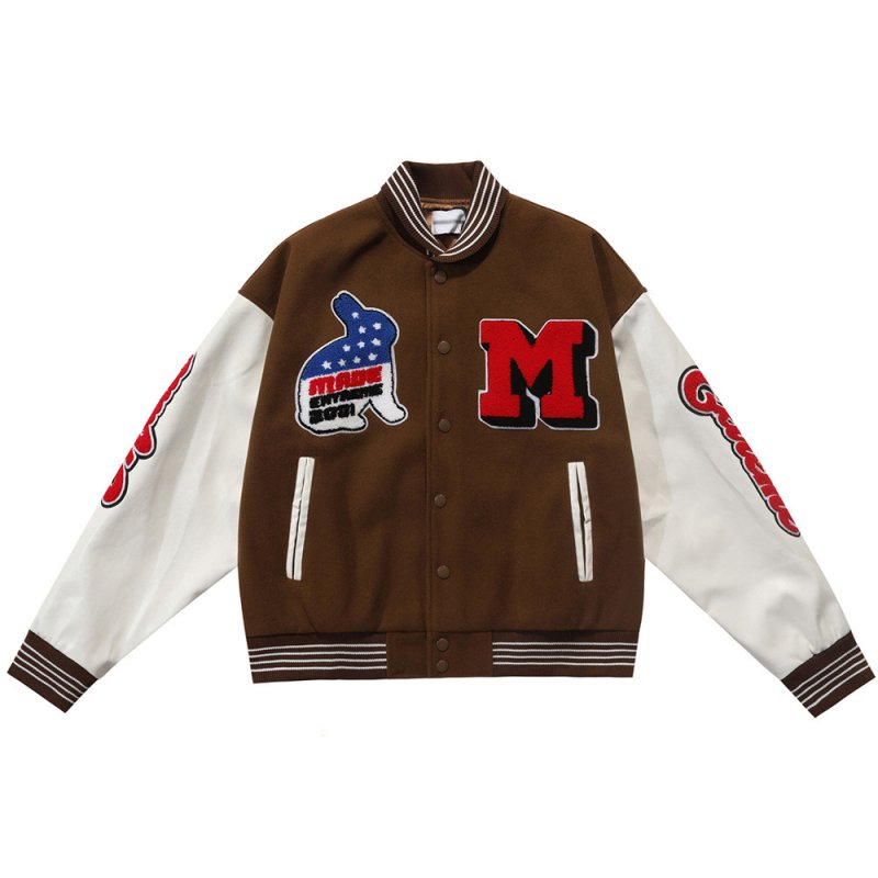 画像8: Rabbit ice hockey embroidery baseball uniform jacket BASEBALL JACKET  blouson  ユニセックス 男女兼用ラビットアイスホッケー刺繍ジャケットスタジアムジャンパー スタジャン MA-1 ボンバー ジャケット ブルゾン (8)