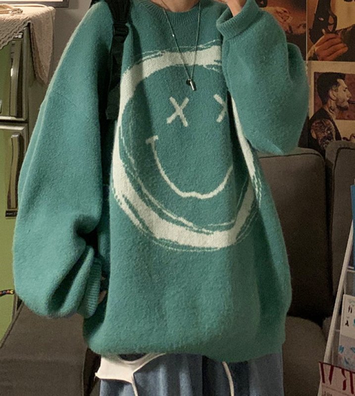 画像3: big smile braided Unisex Pullover Round Neck Sweater　 ユニセックス男女兼用ビッグスマイル編み込み男女兼用プルオーバー丸首セーター (3)