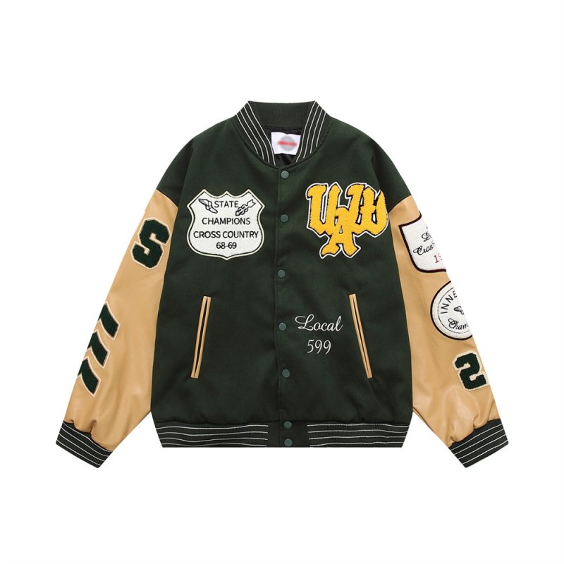 画像3: letter emblem embroidery baseball uniform jacket BASEBALL JACKET  blouson  ユニセックス 男女兼用レターエンブレム刺繍ジャケットスタジアムジャンパー スタジャン MA-1 ボンバー ジャケット ブルゾン (3)