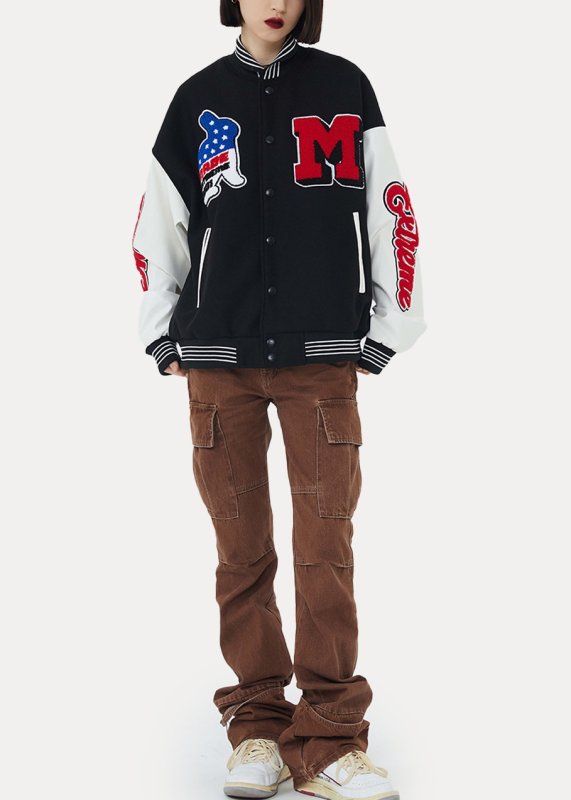 画像4: Rabbit ice hockey embroidery baseball uniform jacket BASEBALL JACKET  blouson  ユニセックス 男女兼用ラビットアイスホッケー刺繍ジャケットスタジアムジャンパー スタジャン MA-1 ボンバー ジャケット ブルゾン (4)