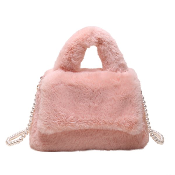 画像1: Pearl chain fur shoulder oblique crossbag tote shoulder hand bag　パールショルダーストラップファートートショルダーバッグ (1)
