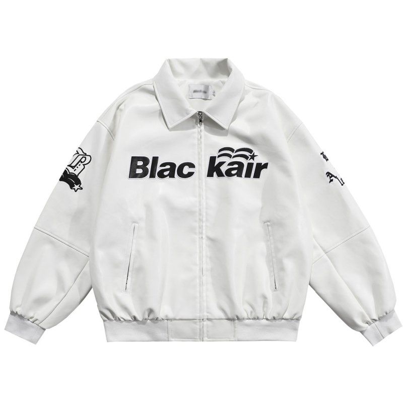 画像14: Letter Embroidery PU Leather Hip Hop Loose Lapel JacketBASEBALL JACKET  blouson  ユニセックス 男女兼用レター刺繍レザーラペルジャケットスタジアムジャンパー スタジャン MA-1 ボンバー ジャケット ブルゾン (14)