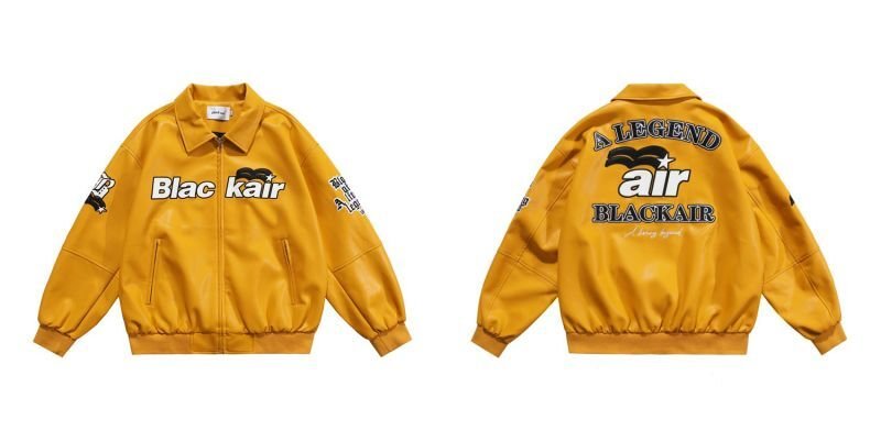 画像9: Letter Embroidery PU Leather Hip Hop Loose Lapel JacketBASEBALL JACKET  blouson  ユニセックス 男女兼用レター刺繍レザーラペルジャケットスタジアムジャンパー スタジャン MA-1 ボンバー ジャケット ブルゾン (9)