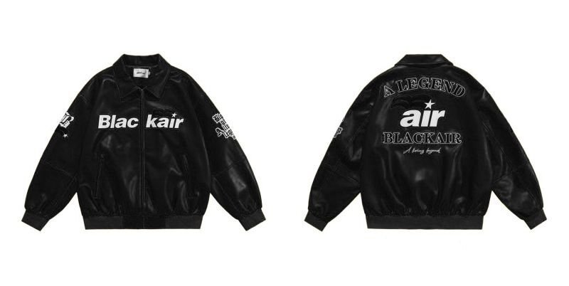 画像10: Letter Embroidery PU Leather Hip Hop Loose Lapel JacketBASEBALL JACKET  blouson  ユニセックス 男女兼用レター刺繍レザーラペルジャケットスタジアムジャンパー スタジャン MA-1 ボンバー ジャケット ブルゾン (10)