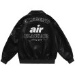 画像2: Letter Embroidery PU Leather Hip Hop Loose Lapel JacketBASEBALL JACKET  blouson  ユニセックス 男女兼用レター刺繍レザーラペルジャケットスタジアムジャンパー スタジャン MA-1 ボンバー ジャケット ブルゾン (2)