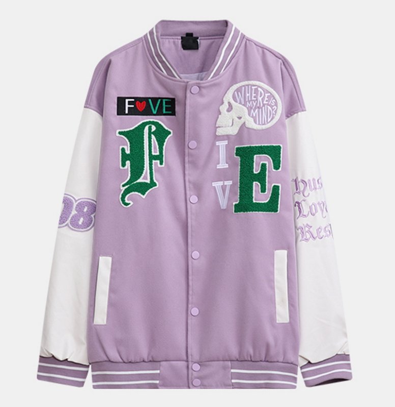 画像2: skull & letter embroidery Hip Hop JacketBASEBALL JACKET  blouson  ユニセックス 男女兼用スカル＆レタージャケットスタジアムジャンパー スタジャン MA-1 ボンバー ジャケット ブルゾン (2)