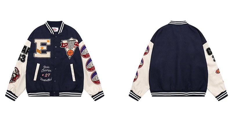 画像8: basketball flocking baseball uniform jacket BASEBALL JACKET  blouson  ユニセックス 男女兼用ストリートバスケット刺繍ジャケットスタジアムジャンパー スタジャン MA-1 ボンバー ジャケット ブルゾン (8)