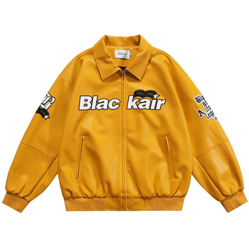 画像13: Letter Embroidery PU Leather Hip Hop Loose Lapel JacketBASEBALL JACKET  blouson  ユニセックス 男女兼用レター刺繍レザーラペルジャケットスタジアムジャンパー スタジャン MA-1 ボンバー ジャケット ブルゾン (13)