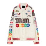 画像2: M&M & emblem embroiderybaseball uniform jacketHip Hop JacketBASEBALL JACKET  blouson  ユニセックス 男女兼用M&M＆エンブレムカラフル刺繍ジャケットスタジアムジャンパー スタジャン MA-1 ボンバー ジャケット ブルゾン (2)