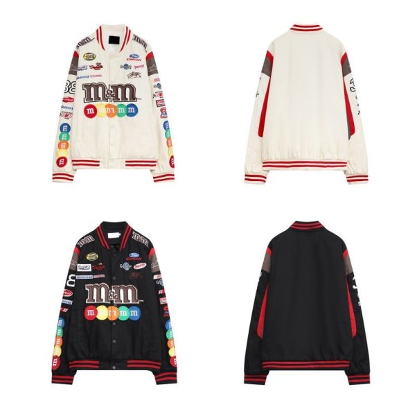 画像5: M&M & emblem embroiderybaseball uniform jacketHip Hop JacketBASEBALL JACKET  blouson  ユニセックス 男女兼用M&M＆エンブレムカラフル刺繍ジャケットスタジアムジャンパー スタジャン MA-1 ボンバー ジャケット ブルゾン (5)