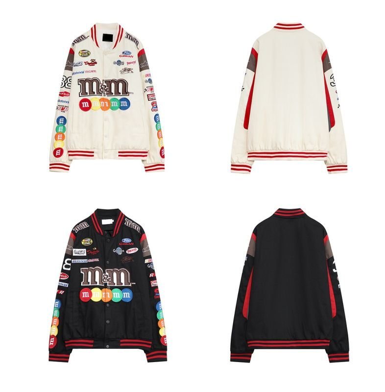 画像5: M&M & emblem embroiderybaseball uniform jacketHip Hop JacketBASEBALL JACKET  blouson  ユニセックス 男女兼用M&M&エンブレムカラフル刺繍ジャケットスタジアムジャンパー スタジャン MA-1 ボンバー ジャケット ブルゾン (5)
